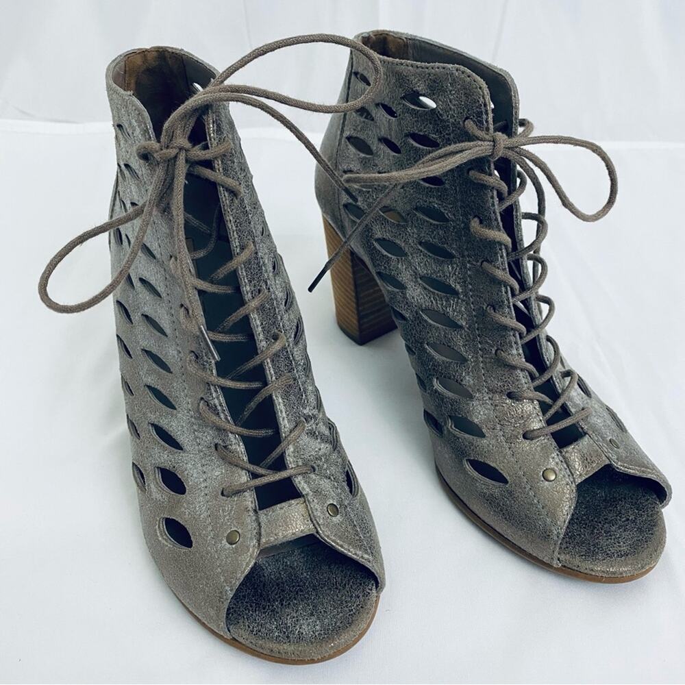 Paul Green Metallic Lace Up Heel Boots Size 7